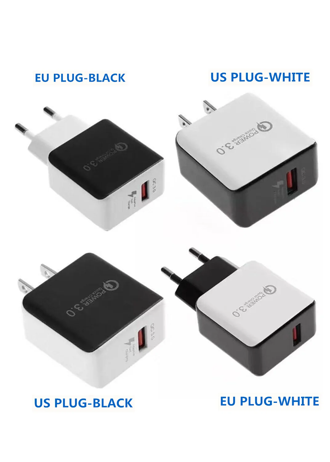 Cargador USB para teléfono móvil, adaptador de carga rápida 3,0 para iPhone, Samsung, Xiao mi, tableta, 18W, enchufe UE y EE. UU.