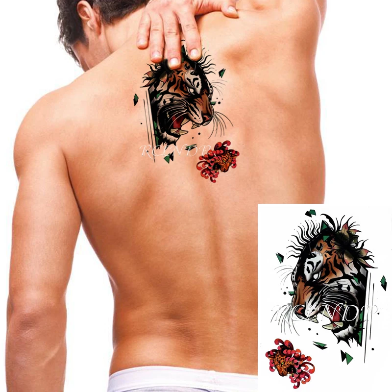 Waterproof Temporary Tattoo Sticker Roaring Tiger Leopard Equinox Flower Fake Tatto Flash Tatoo Hand Arm Art for Women Men