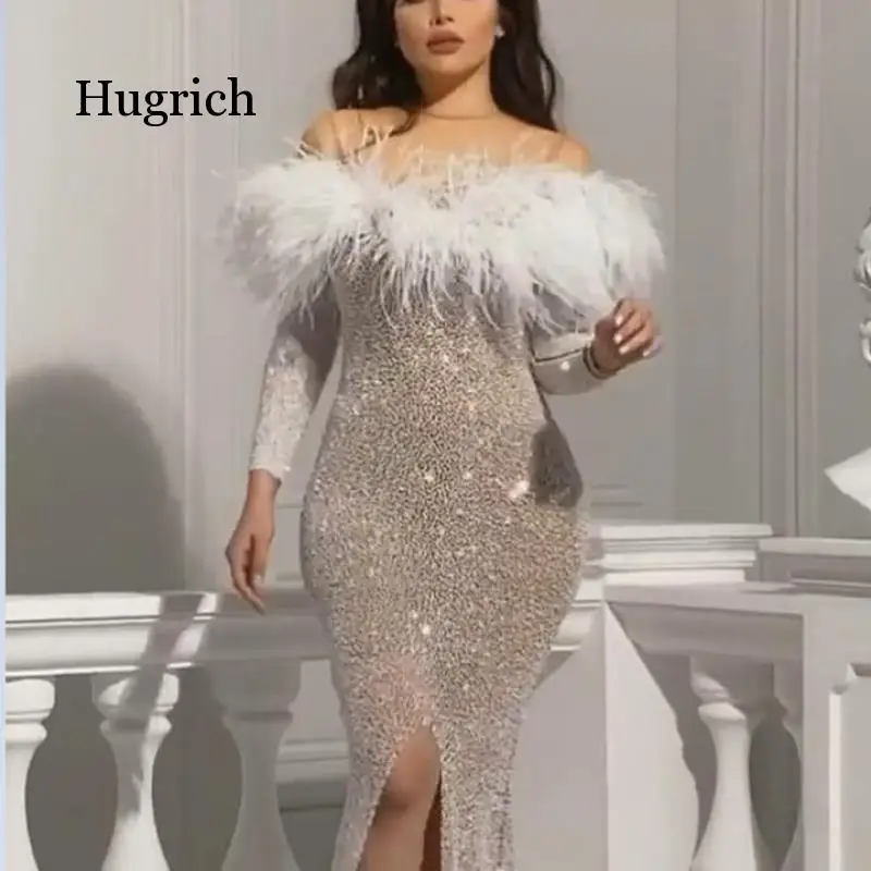 2021 New Women's Sexy Sequin Party Night Club Beautiful Long Sleeve Banquet Dress