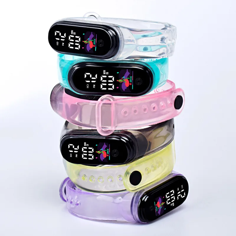 Candy Color Transparent Kids Watches For Boy Girls Sports Silicone Watch LED Digital Kids Watch Fashion Bracelet Birthday Gift