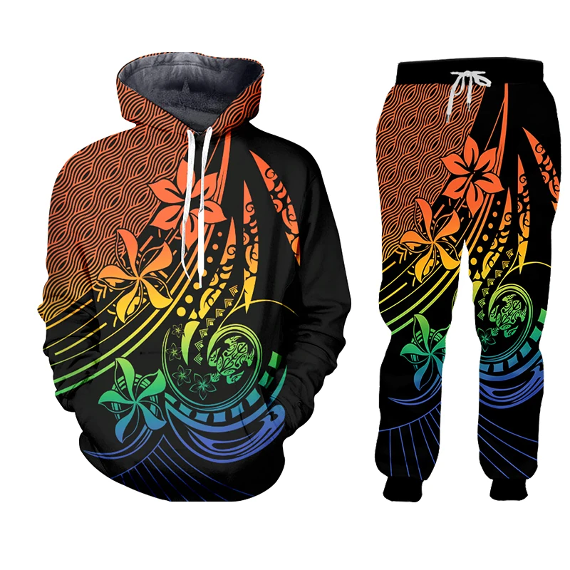 Tahiti Polinésia Hot New Men\'s 3D Hoodie Set Impressão 3D Moda Fine Pattern Conjunto Completo Roupas Masculinas de Lazer Ao Ar Livre Hoodie Conjuntos