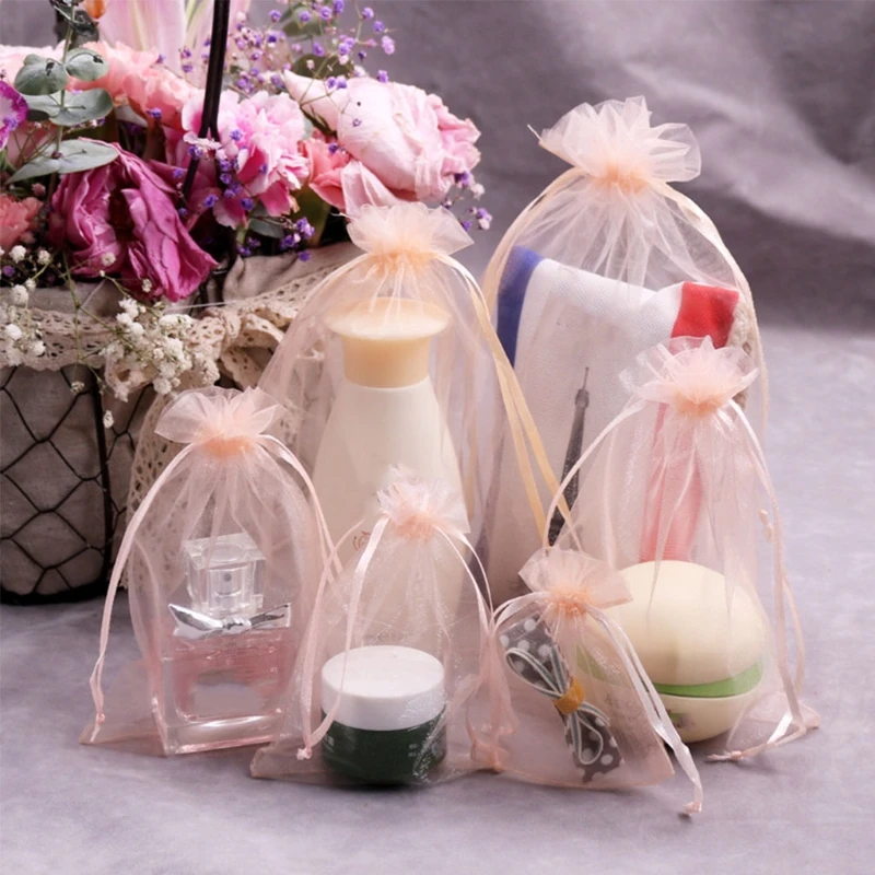 100PCS Organza Bags Sheer Organza Gift Bags with Drawstring Jewelry Favor Pouches Christmas Candy Wedding Party Bags