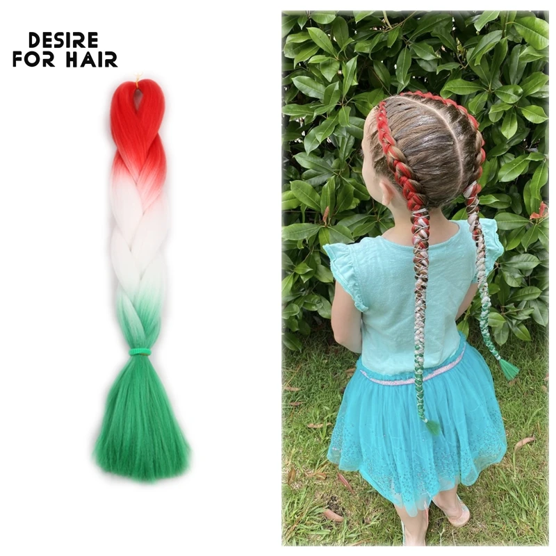 Desire For Hair Christmas Color Red White Green Synthetic Jumbo Braids Ombre Color Braiding Hair Extensions Box Braids