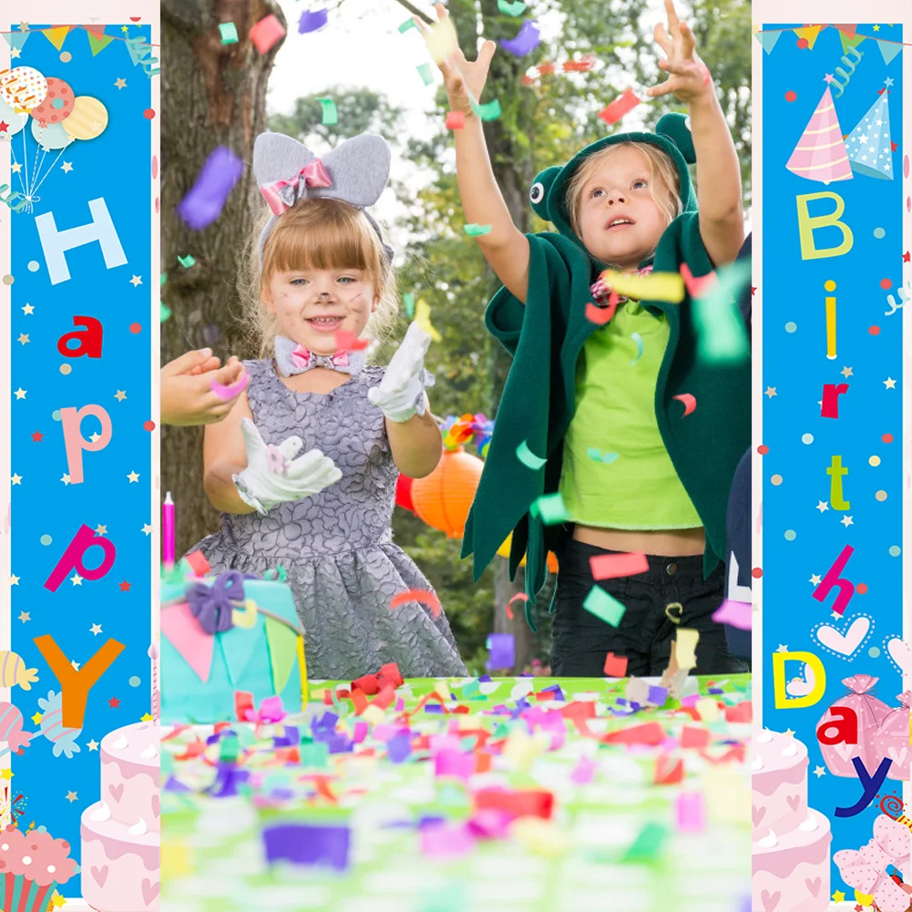 

Blue Happy Birthday Banner Front Door Fireplace Hall 72" Vertical Birthday Porch Sign for Kids Boys Girls Birthday Party Decor