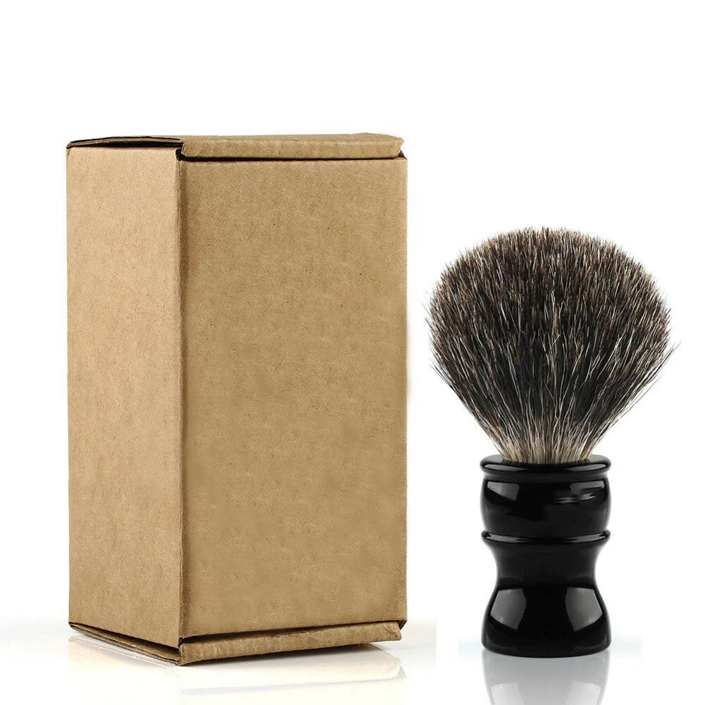 22mm Traditional Badger Hair Shaving Brush Black Resin Handle Barber Beard Brush with Box for Men Wet Shave