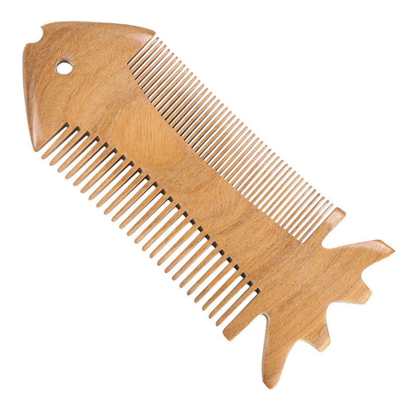 Creative Fish Bone Shape Ladies Comb Flounder Double-sided Green Sandalwood Comb Genuine Green Sandalwood Comb