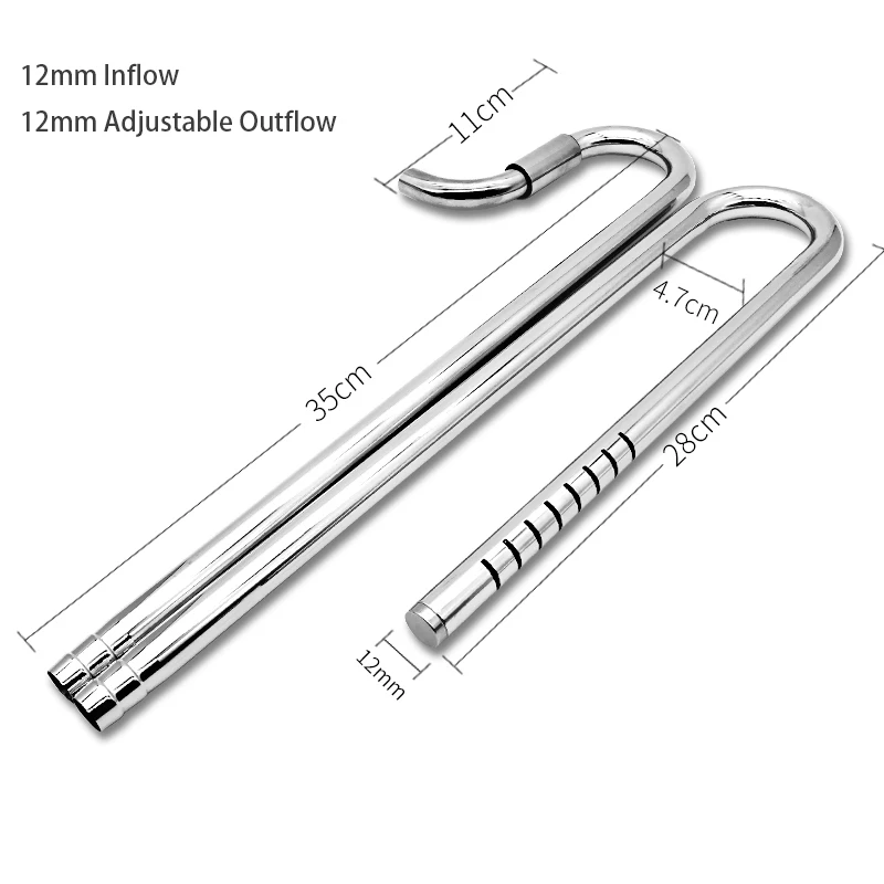 Aquarium Fish Tank Stainless Steel ADA Style Inflow Outflow Lily Pipe with Surface Skimmer