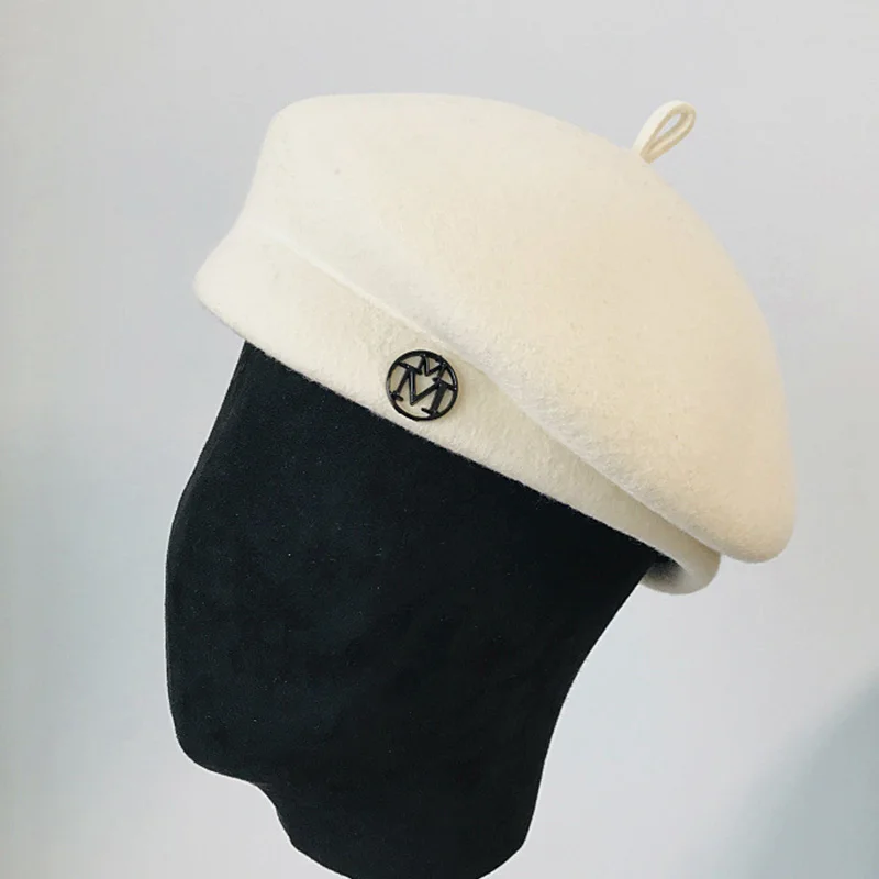 Classic Ladies Beret Hat Fancy Wool Felt Hat Warmer Winter hat Cap White Black Women Fedora Hat Fascinator Pillbox Hat Formal