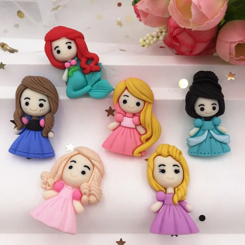 

Hand Painted Resin Kawaii Colorful Princess Girl Flatback Cabochon Stone 6PCS Scrapbook DIY Decor Home Figurine Crafts