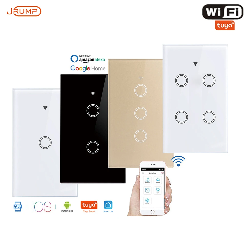 

JRUMP Wifi Touch Switch Voice Control Smart Switch With APP Control Wall Switch Two Way Control Work Alexa Echo Google Home