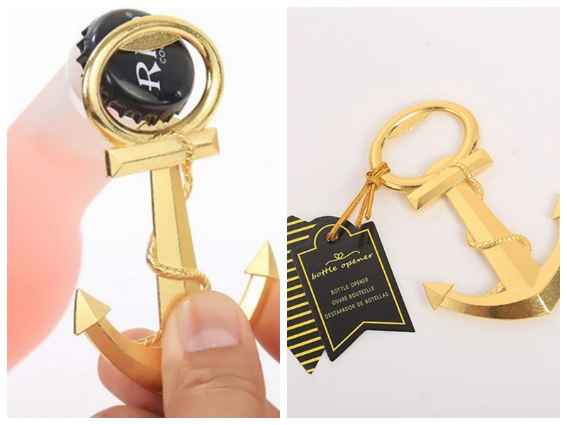 (25 Pieces/lot) Event and Party favors of Gold Nautical Anchor sailboat Bottle Opener Wedding decoration favors and Party gifts