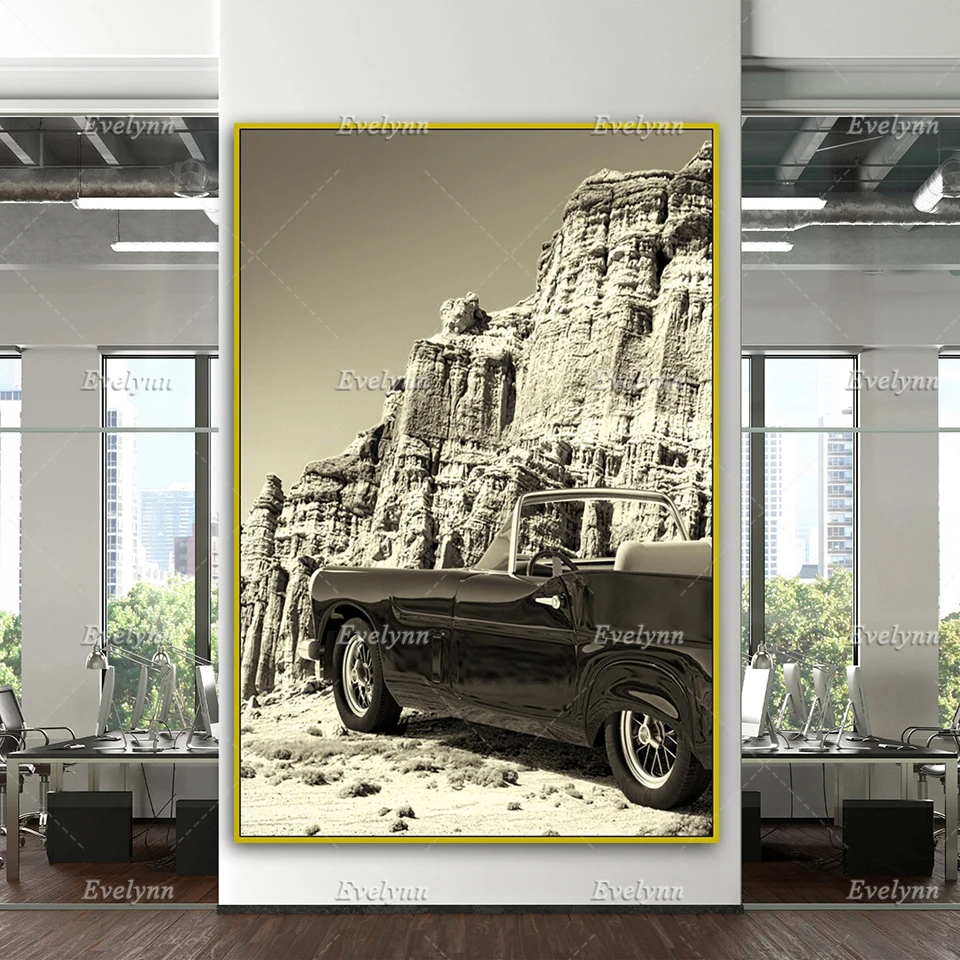 Retro Car Print Black And White Poster, Boho Wall Art, Desert Printable,Travel Photography .Home Decor Canvas Unique Gift