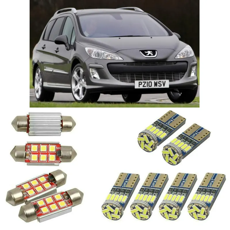 Interior led Car lights For peugeot 308 mk1 4a 4c hatchback sw mk1 4e 4h car accessories boot light License Plate Light 12pc