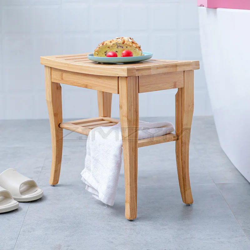 Bamboo Bathroom Stool Anti-Skid Two Layer Pregnant Women Bath And Shower Bench Safety Seat Japanese Style Shower Stool