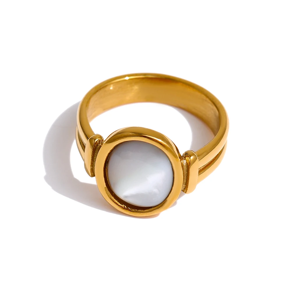 Yhpup Rvs Natuurlijke Shell Ring Nieuwe Frankrijk Metal Goud Kleur Ronde Vinger Voor Vrouwen Temperament Sieraden Anillos Mujer