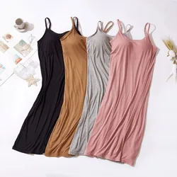 Sexy Modal Cotton Night Dress Women Sling Bra Padded Nightgowns Female Summer Loose Sleepwear Nightshirt Bottoming Lingerie