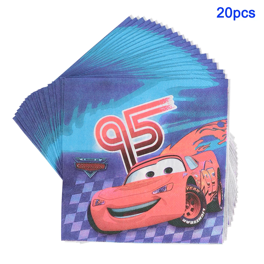 Disney Lightning McQueen Cars ผ้าปูโต๊ะแผ่นถ้วยหมวกธงอุปกรณ์ของวันเกิด Disposable Tableware Decors