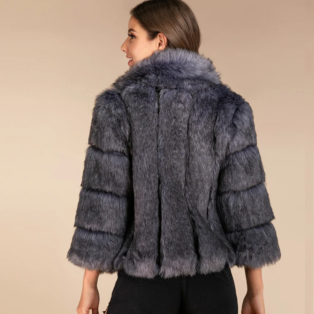 Imitation Fox Fur Coat for Women, Long Sleeve, Stand Neck, Slim Clothing, Plus Size, Short, Winter, New