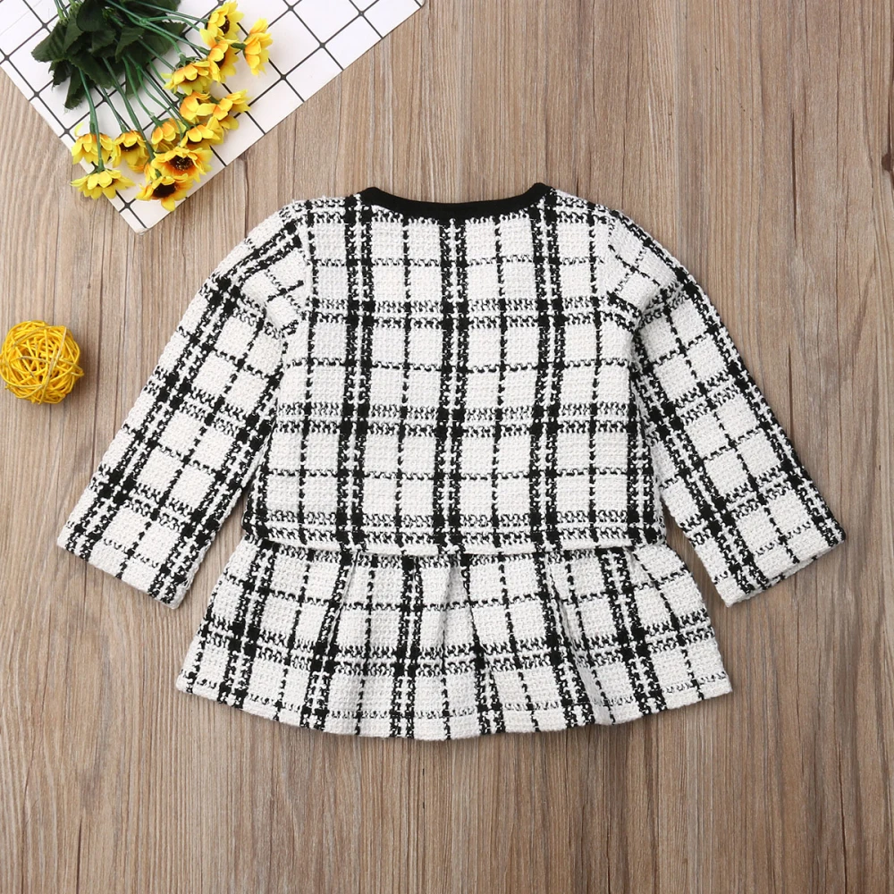 2019 Autumn New 1-6 Year Kids Baby Girls Clothes Set Long Sleeve Plaid Coat Tops+mini Dress 2Pcs Warm Outfits