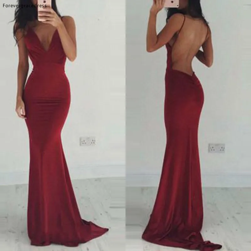 Robe de bal rouge bordeaux, Sexy, longue, dos nu, décolleté plongeant en V, pour occasions spéciales, tenue de soirée formelle