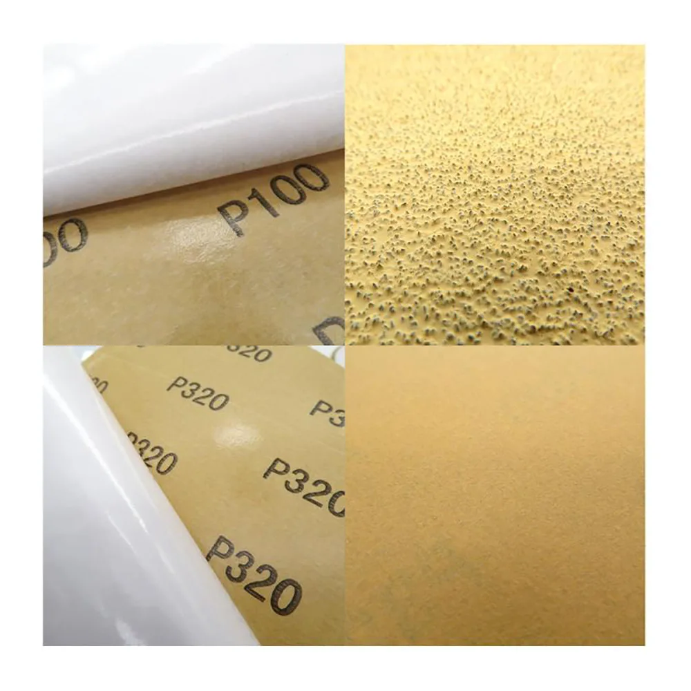 Discos de lijado autoadhesivos, papel de lija seco de óxido de aluminio amarillo, almohadillas de respaldo redondas forradas de pegamento, grano 40 a 150, 6 pulgadas, 800mm, 5 unidades