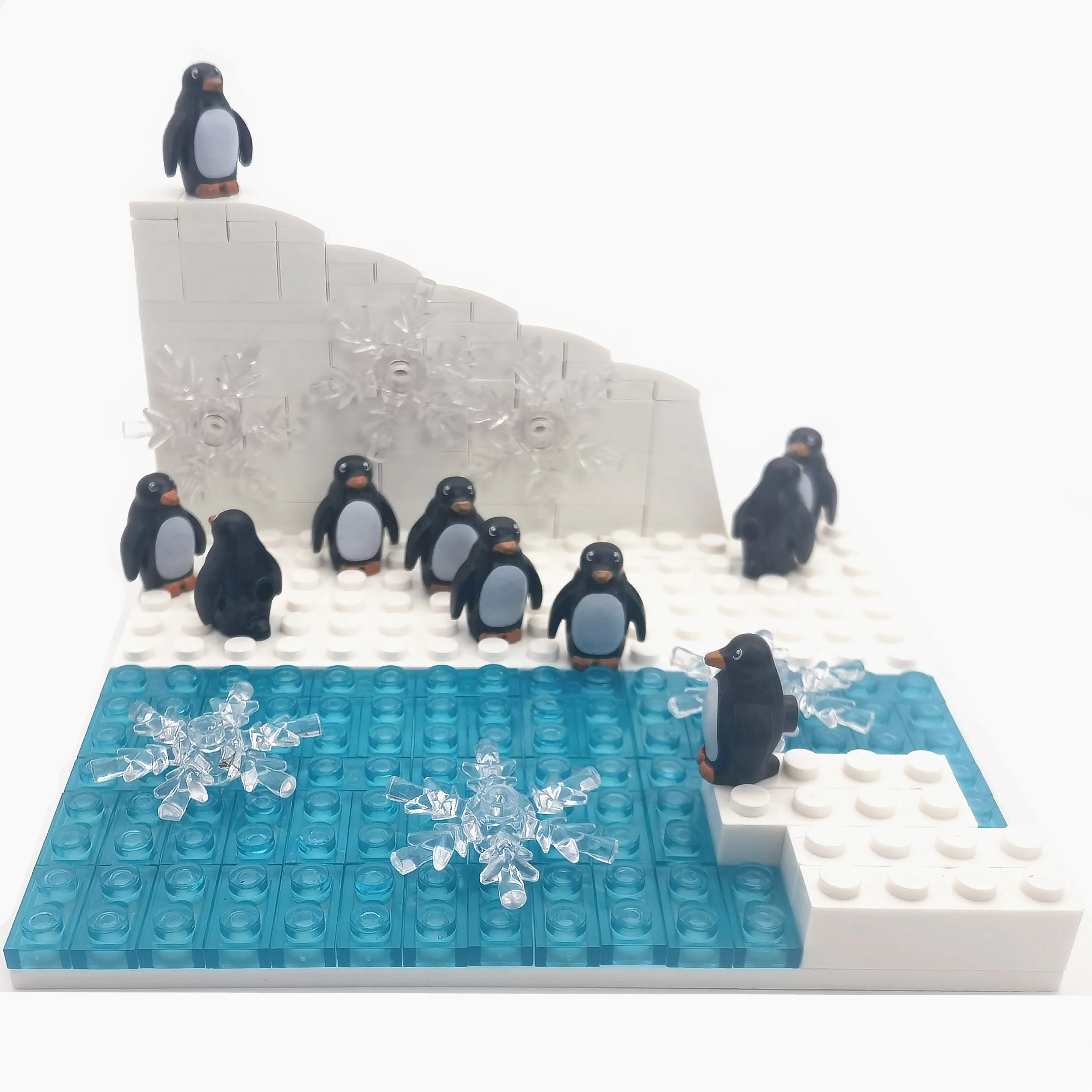 10 pingüinos Bloques de construcción con placa base, compatibles con Bloques de ciudad, MOC, glaciar, nieve, tierra, animales, juguetes para niños, Bloques Montessori