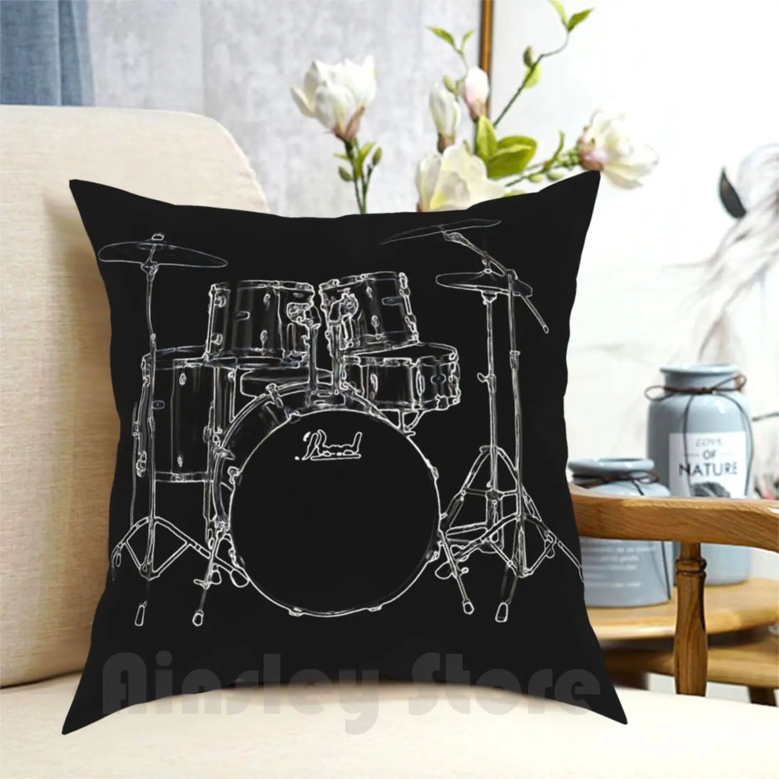 Drums Pillow Case Printed Home Soft DIY Pillow cover Music Punk Pearl Drums Drum Kit Drum Kit Set Percussion Instrument