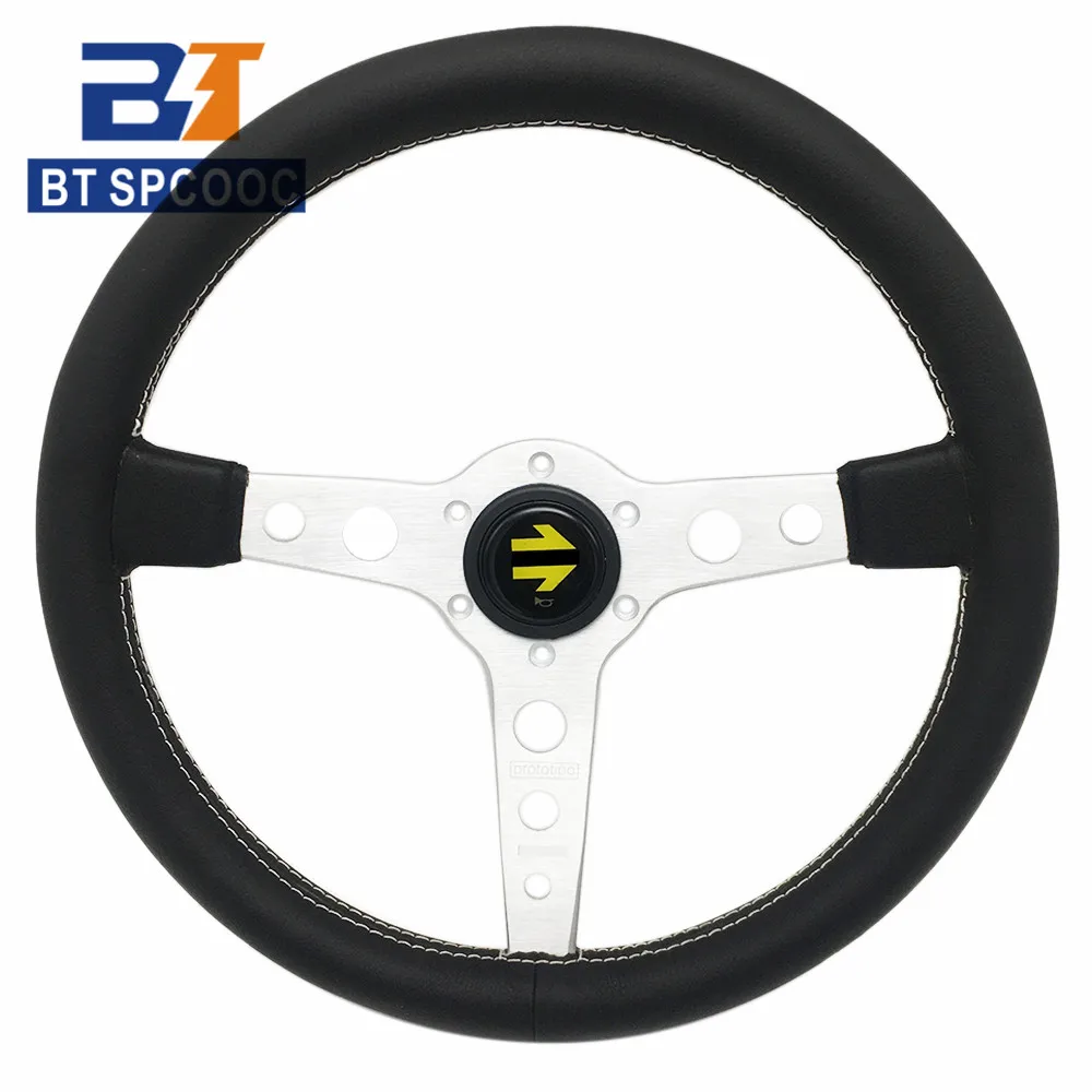 PI Prototipo Racing Steering Wheel Car Modification Sport Steering Wheel Leather 14inch 350mm With White Line---With Horn Button