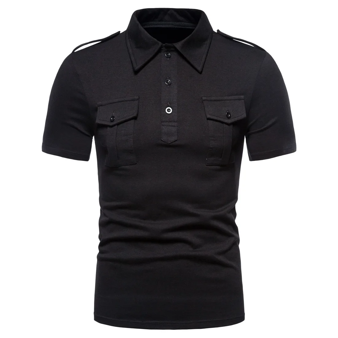 Polos Para Hombre Men New Brand Casual Solid Color Double Pocket Polo Homme Cargo Combat Training Polo Shirt For Men Summer Tops