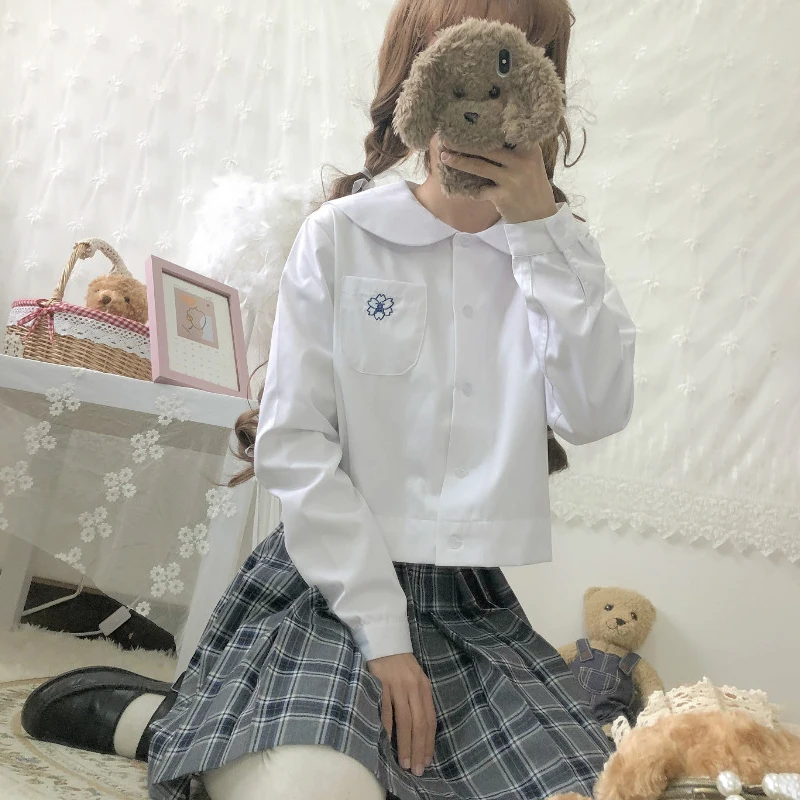 Uniforme universitario japonés JK, pajarita, camisa blanca de manga larga, traje de Falda plisada a cuadros, uniforme escolar para niña, estudiantes