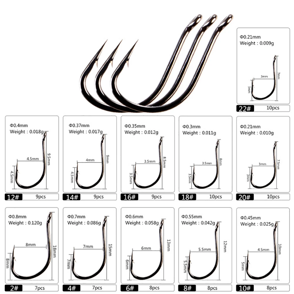 FTK 7-10pcs IDUMEZINA High Carbon Steel Fishing Hook 2#-22# Ring Eye Carp Fishhooks Shape Barbed Hook Japan Fishing Tackle