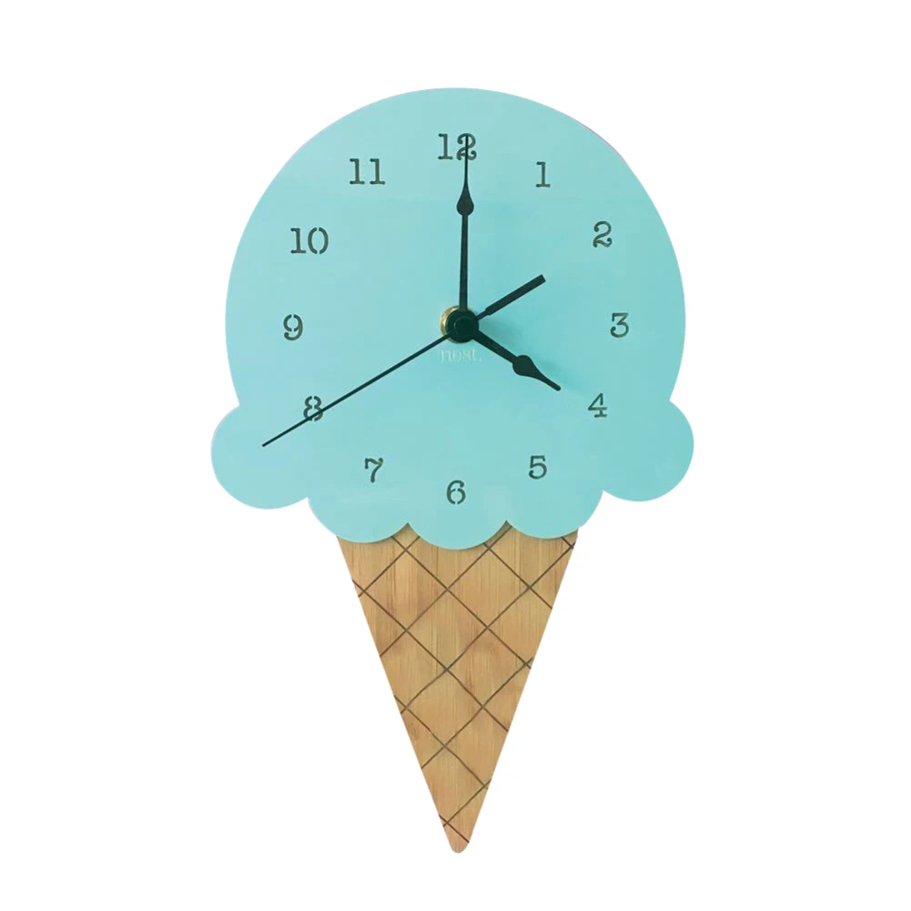 Nordic  Style Ice Cream Sharped Wall Hanging Clock Cartoon Silent Non-Ticking Battery Powered Home Living Room Office Decor