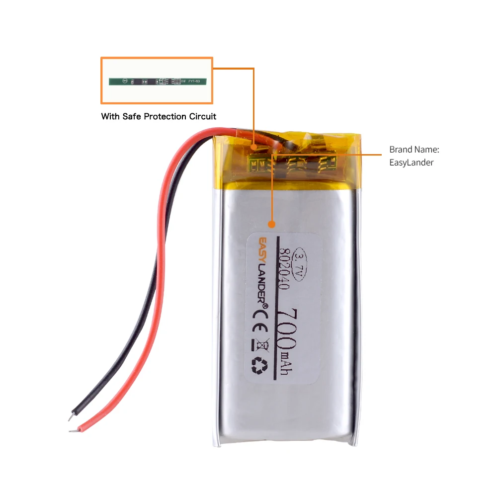 充電式リチウムイオンポリマー電池,082040バッテリー,3.7v,700mah,802040, 1セットあたり10個