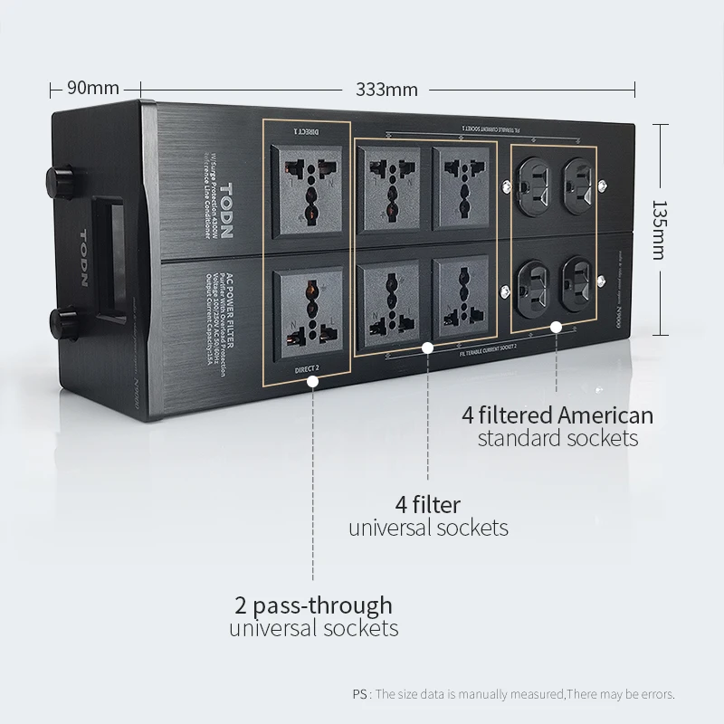 TODN Audio Noise AC Power Filter Power Conditioner Power Purifier Surge Protection with EU Outlets Power Strip