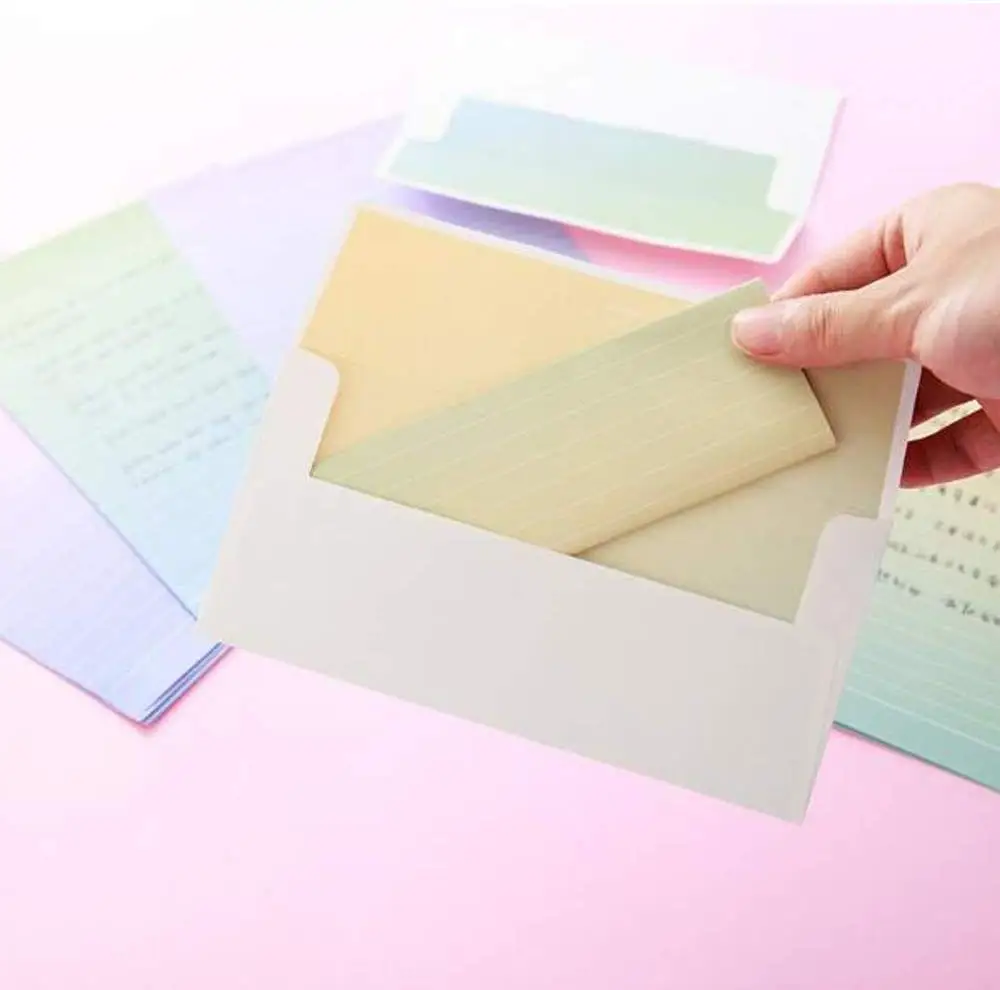 Business Invitation Colorful Creative Graduated Writing Paper & Envelopes Stationery Sets-4 Sheets Letter Paper+2 Pcs Envelopes