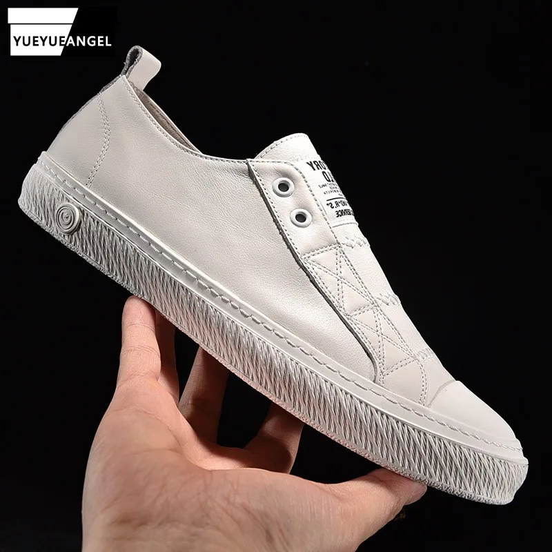 Men Loafers Genuine Leather White Shoes Spring Summer New Breathable Sneakers Street Slip-On Flat Casual Shoes Mocassin Homme