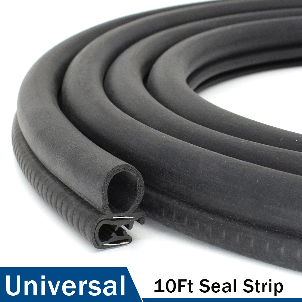 10FT Car Door EPDM Trim Seal Strip with Side PVC Bulb for Car Boat Truck RVs and Home Applications Sealing Universal Dustproof