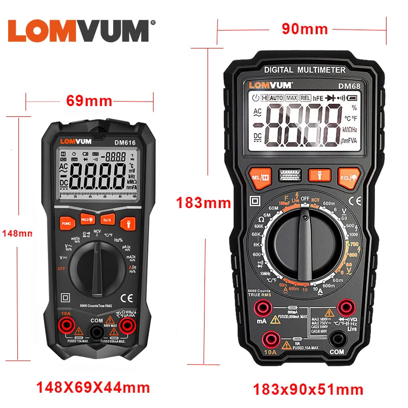 Lomvum Digitale Multimeter Tester Led Ncv Lcd Multitester Probes Voltage Meter Handheld Ac Dc Amperemeter Ohm Condensator Voltmeter