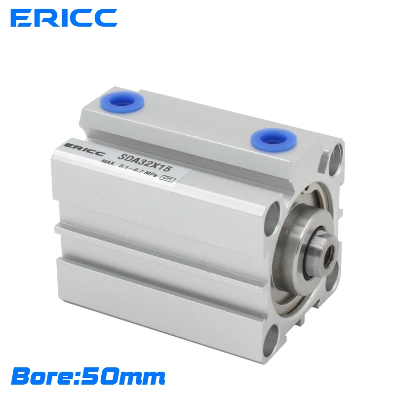 SDA 50mm series  Pneumatic Compact air Cylinder Bore to 5 10 15 20 25 30 35 mm Stroke High quality double acting cylinder