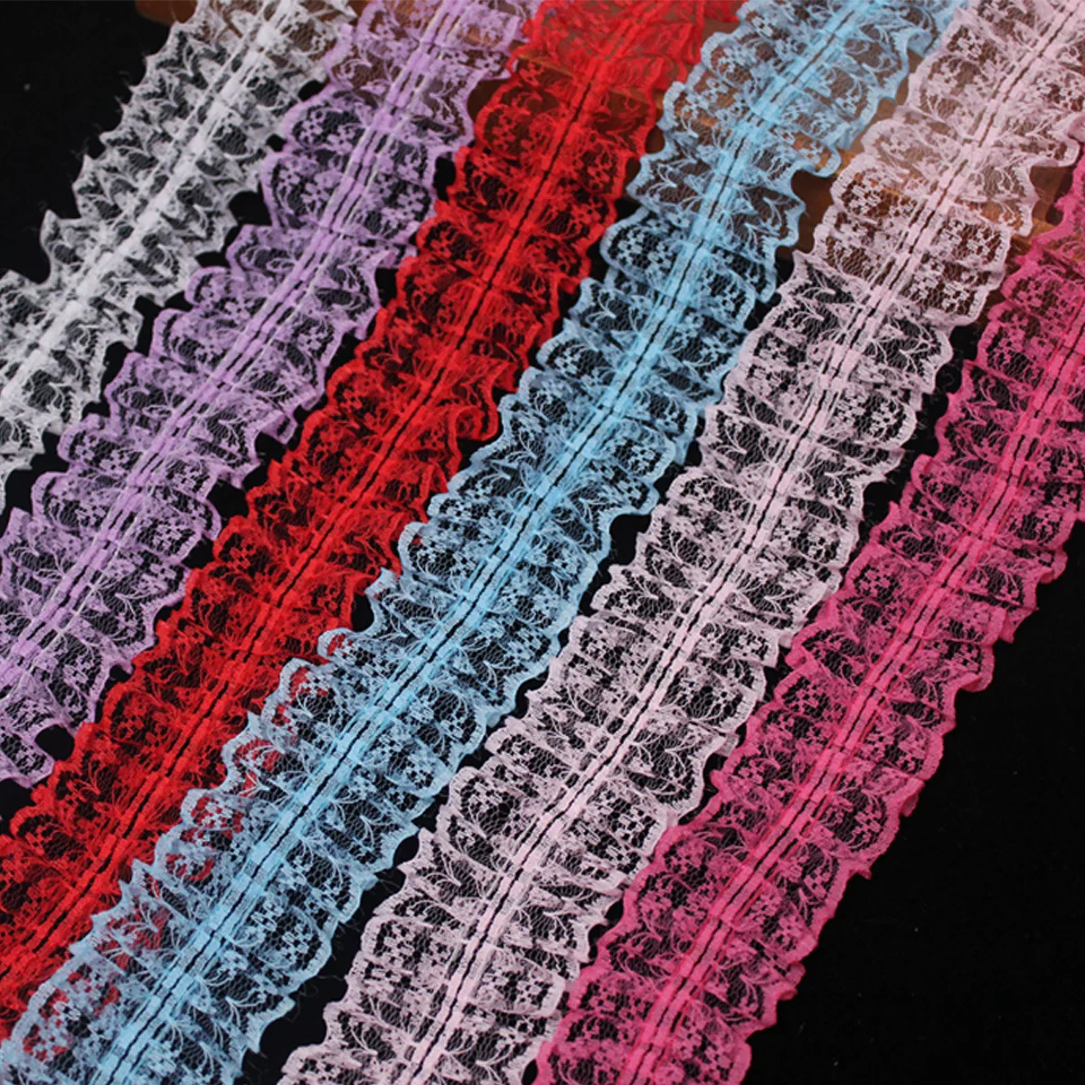 2 Yards Thin Elastic Double Fabric Stretchy Folded Lace Trim DIY Dress Headwear Ribbon Accessories