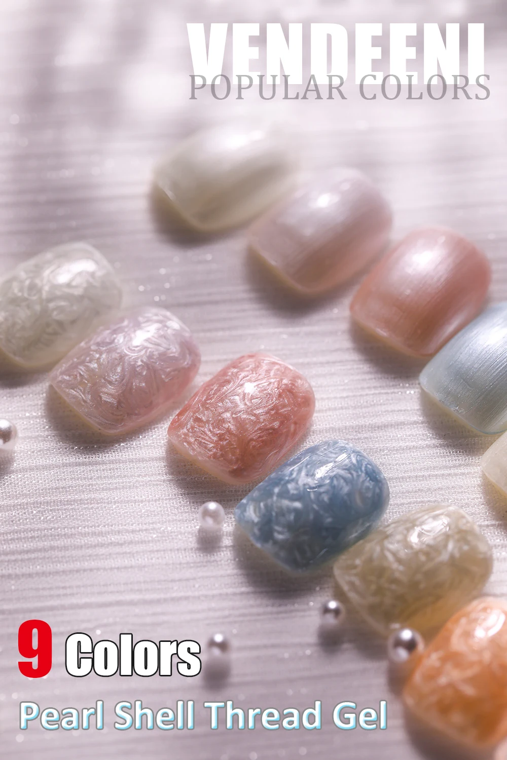 Vendeeni 9 Farben Perlmutt-Muschel-Faden Gel-Nagellack UV Soak-Off Gel-Lack DIY Muschel-Faden-Muster Gel-Lack für Maniküre – Detail 1