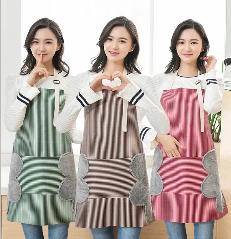 Striped Apron Can Wipe Hands Anti-Fouling Waterproof And Oil-Proof Ladies Halter Neck Waist Adjustable Kitchen Apron