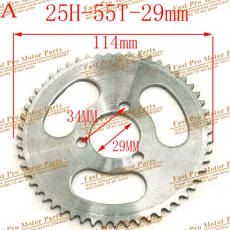 25H 55t 65t 68t 70t 80t 92t Tooth 29/54MM Rear Sprocket for 47CC 49CC Mini Moto ATV Quad Dirt Pit Pocket  2 Stroke Engine