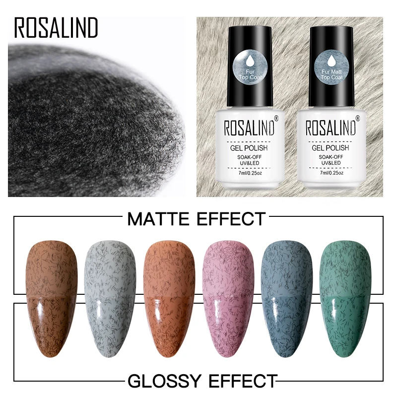 

ROSALIND Fur Matt Top Coat Gel Nail Polish Winter Effect For Art Design Base Top Primer Gel Lacquer All For Manicure Nail Art