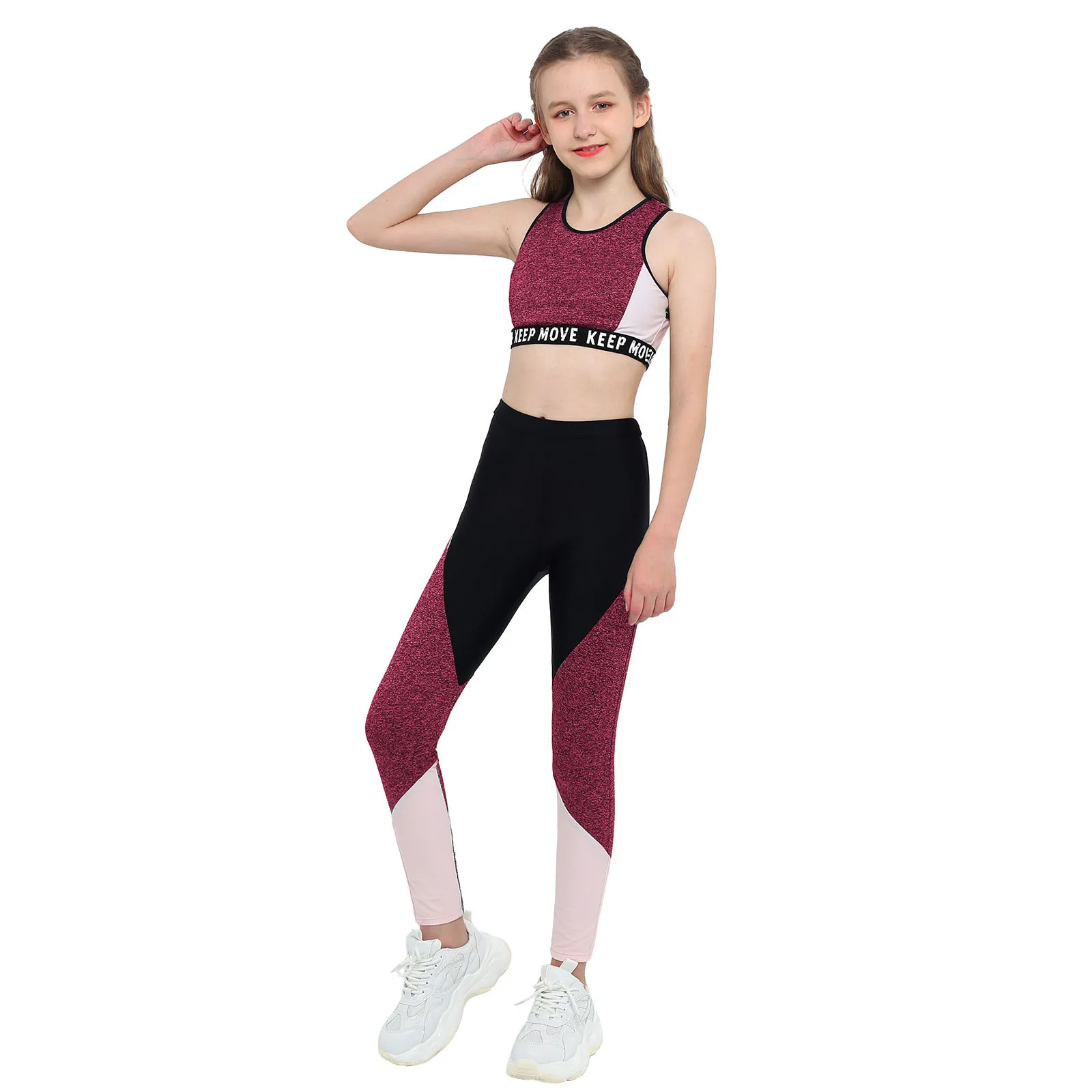 Kids Girls Dancewear Gymnastics Sets Ballet Dance Outfits Patchwork Sports Tank Tops Leggings Pants Yoga Running Workout Sets