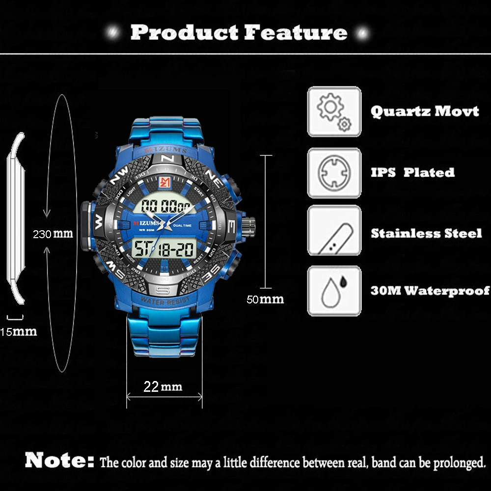50MM Cool Big Case Men Watches Mizums Top Luxury Brand Sport Watch Men Waterproof Chronograph Quartz Wristwatch New Reloj Hombre