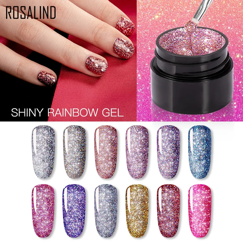 ROSALIND żelowy lakier do paznokci 5ml błyszczący tęczowy żel do paznokci jasny do brokatu malowanie paznokci artystyczny Design Poly UV do Manicure Gellak