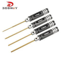 3DSWAY-Inner Hexagon Tool Kit, 3D Printer Parts, chave de fenda, Hotend remoção, titânio chapeado aço, cabeça de corte, 1.5mm, 2.0mm, 2.5mm, 3.0mm