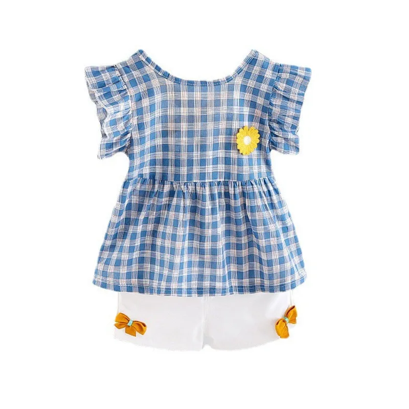 New Summer Children Fashion Clothing Baby Girls Plaid T Shirt Shorts 2Pcs/sets Kids Infant Cute Clothes Toddler Cotton Tracksuit