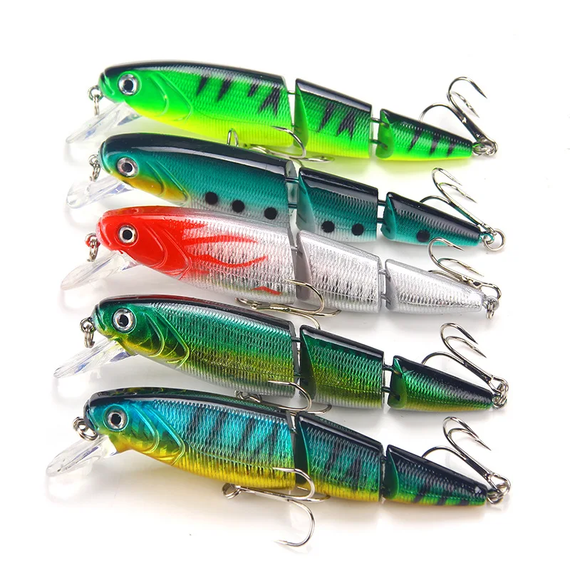 5 Color Luya Mino Bait 11cm/15.3g Three-section Bait Plastic Hard Bait Multi-section Predator Fishing Popper Wobbler Lure 1 Pcs